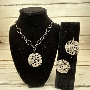Delicate Silver Filigree Disc Necklace & Earring Set